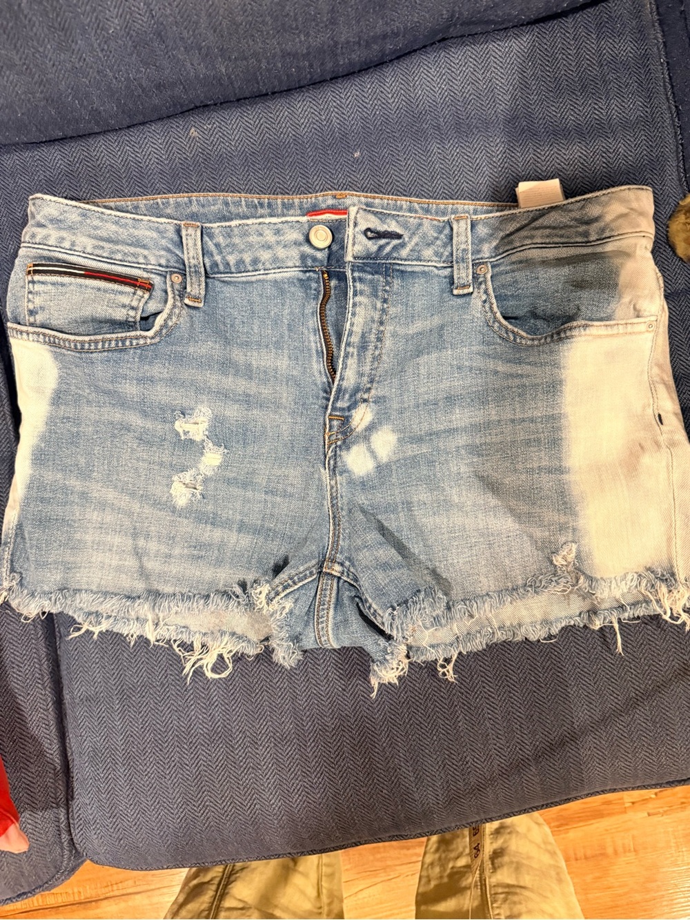 Tommy Hilfiger Light Wash Distressed Denim Cutoff Shorts